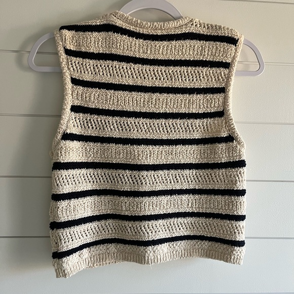 Zara Black and Cream Striped Cardigan Vest Small - Picture 3 of 4